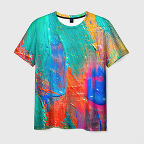 Мужская футболка 3D с принтом Абстракция красок в Екатеринбурге, 100% полиэфир | прямой крой, круглый вырез горловины, длина до линии бедер | мазки | масло | яркий