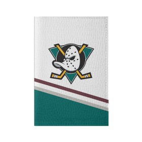 Обложка для паспорта матовая кожа с принтом Anaheim Ducks Selanne в Екатеринбурге, натуральная матовая кожа | размер 19,3 х 13,7 см; прозрачные пластиковые крепления | Тематика изображения на принте: anaheim ducks selanne | nhl | спорт | хоккей