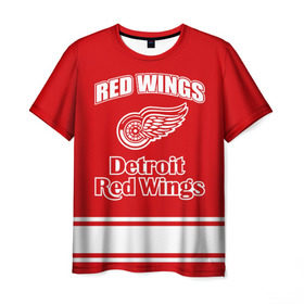 Мужская футболка 3D с принтом Detroit red wings в Екатеринбурге, 100% полиэфир | прямой крой, круглый вырез горловины, длина до линии бедер | detroit red wings | nhl | спорт | хоккей
