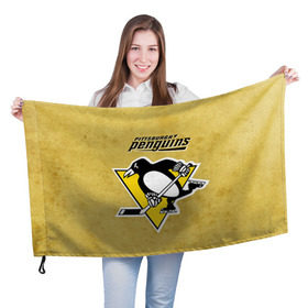 Флаг 3D с принтом Pittsburgh Pinguins в Екатеринбурге, 100% полиэстер | плотность ткани — 95 г/м2, размер — 67 х 109 см. Принт наносится с одной стороны | nhl | pittsburgh pinguins | спорт | хоккей