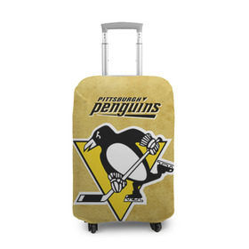 Чехол для чемодана 3D с принтом Pittsburgh Pinguins в Екатеринбурге, 86% полиэфир, 14% спандекс | двустороннее нанесение принта, прорези для ручек и колес | nhl | pittsburgh pinguins | спорт | хоккей