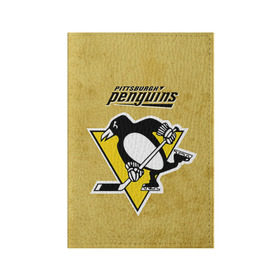 Обложка для паспорта матовая кожа с принтом Pittsburgh Pinguins в Екатеринбурге, натуральная матовая кожа | размер 19,3 х 13,7 см; прозрачные пластиковые крепления | nhl | pittsburgh pinguins | спорт | хоккей