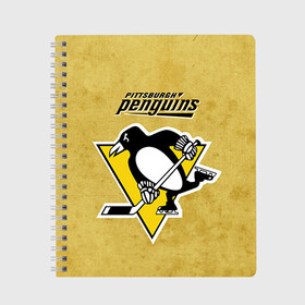 Тетрадь с принтом Pittsburgh Pinguins в Екатеринбурге, 100% бумага | 48 листов, плотность листов — 60 г/м2, плотность картонной обложки — 250 г/м2. Листы скреплены сбоку удобной пружинной спиралью. Уголки страниц и обложки скругленные. Цвет линий — светло-серый
 | nhl | pittsburgh pinguins | спорт | хоккей
