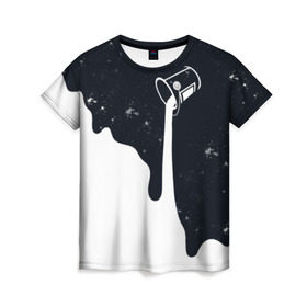 Женская футболка 3D с принтом Черно-белый в Екатеринбурге, 100% полиэфир ( синтетическое хлопкоподобное полотно) | прямой крой, круглый вырез горловины, длина до линии бедер | брызги | ведро | космос | краска | черно белый