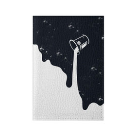 Обложка для паспорта матовая кожа с принтом Черно-белый в Екатеринбурге, натуральная матовая кожа | размер 19,3 х 13,7 см; прозрачные пластиковые крепления | брызги | ведро | космос | краска | черно белый