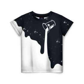 Детская футболка 3D с принтом Черно-белый в Екатеринбурге, 100% гипоаллергенный полиэфир | прямой крой, круглый вырез горловины, длина до линии бедер, чуть спущенное плечо, ткань немного тянется | брызги | ведро | космос | краска | черно белый