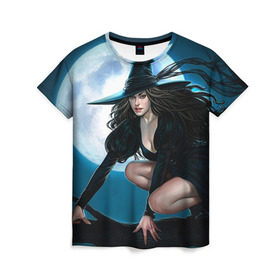 Женская футболка 3D с принтом Ведьма в Екатеринбурге, 100% полиэфир ( синтетическое хлопкоподобное полотно) | прямой крой, круглый вырез горловины, длина до линии бедер | halloween | ведьма | праздник | тыква | хэллоуин