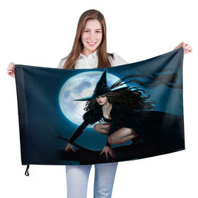 Флаг 3D с принтом Ведьма в Екатеринбурге, 100% полиэстер | плотность ткани — 95 г/м2, размер — 67 х 109 см. Принт наносится с одной стороны | halloween | ведьма | праздник | тыква | хэллоуин