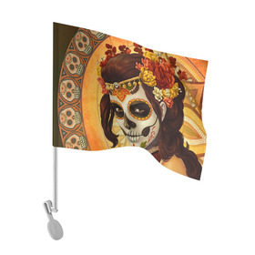 Флаг для автомобиля с принтом Девушка. Сахарный череп в Екатеринбурге, 100% полиэстер | Размер: 30*21 см | halloween | девушка | праздник | сахарный череп | тыква | хэллоуин | череп