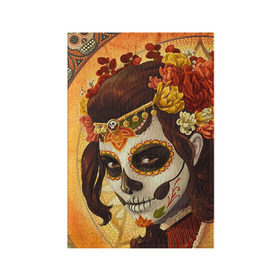Обложка для паспорта матовая кожа с принтом Девушка. Сахарный череп в Екатеринбурге, натуральная матовая кожа | размер 19,3 х 13,7 см; прозрачные пластиковые крепления | halloween | девушка | праздник | сахарный череп | тыква | хэллоуин | череп