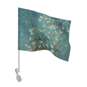 Флаг для автомобиля с принтом Цветущая ветка миндаля в Екатеринбурге, 100% полиэстер | Размер: 30*21 см | вишня | цветы