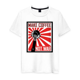 Мужская футболка хлопок с принтом Make coffee not war в Екатеринбурге, 100% хлопок | прямой крой, круглый вырез горловины, длина до линии бедер, слегка спущенное плечо. | coffee | make coffee not war )кофе