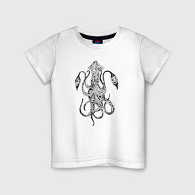 Детская футболка хлопок с принтом Кальмар в Екатеринбурге, 100% хлопок | круглый вырез горловины, полуприлегающий силуэт, длина до линии бедер | Тематика изображения на принте: клевый кальмар. стильный принт.кальмар | море | осьминог | стиль
