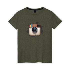 Женская футболка хлопок с принтом Instagram в Екатеринбурге, 100% хлопок | прямой крой, круглый вырез горловины, длина до линии бедер, слегка спущенное плечо | инстаграм