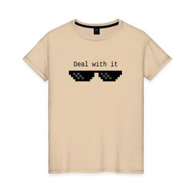 Женская футболка хлопок с принтом Очки Deal With It в Екатеринбурге, 100% хлопок | прямой крой, круглый вырез горловины, длина до линии бедер, слегка спущенное плечо | 