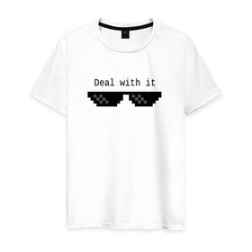 Мужская футболка хлопок с принтом Очки Deal With It в Екатеринбурге, 100% хлопок | прямой крой, круглый вырез горловины, длина до линии бедер, слегка спущенное плечо. | 