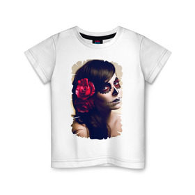 Детская футболка хлопок с принтом Боди-арт на Хэллоуин в Екатеринбурге, 100% хлопок | круглый вырез горловины, полуприлегающий силуэт, длина до линии бедер | halloween | бодиарт | роза | страшилки | хэллоуин