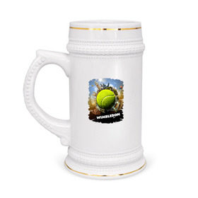 Кружка пивная с принтом Уимблдон (Wimbledon) в Екатеринбурге,  керамика (Материал выдерживает высокую температуру, стоит избегать резкого перепада температур) |  объем 630 мл | wimbledon | англия | большой теннис | великобритания | теннисный мяч | уимблдон