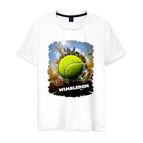 Мужская футболка хлопок с принтом Уимблдон (Wimbledon) в Екатеринбурге, 100% хлопок | прямой крой, круглый вырез горловины, длина до линии бедер, слегка спущенное плечо. | wimbledon | англия | большой теннис | великобритания | теннисный мяч | уимблдон