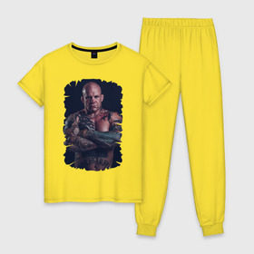 Женская пижама хлопок с принтом Jeff Monson (MMA) в Екатеринбурге, 100% хлопок | брюки и футболка прямого кроя, без карманов, на брюках мягкая резинка на поясе и по низу штанин | ufc