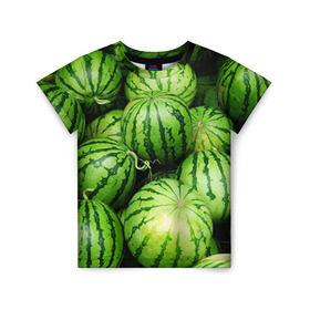 Детская футболка 3D с принтом Арбузы в Екатеринбурге, 100% гипоаллергенный полиэфир | прямой крой, круглый вырез горловины, длина до линии бедер, чуть спущенное плечо, ткань немного тянется | арбуз | еда | фрукт | ягода