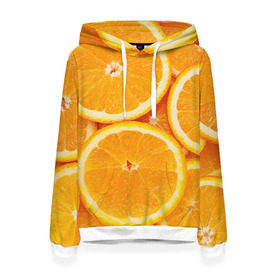 Женская толстовка 3D с принтом Апельсин в Екатеринбурге, 100% полиэстер  | двухслойный капюшон со шнурком для регулировки, мягкие манжеты на рукавах и по низу толстовки, спереди карман-кенгуру с мягким внутренним слоем. | апельсин | еда | лимон | фрукт