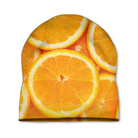 Шапка 3D с принтом Апельсин в Екатеринбурге, 100% полиэстер | универсальный размер, печать по всей поверхности изделия | Тематика изображения на принте: апельсин | еда | лимон | фрукт
