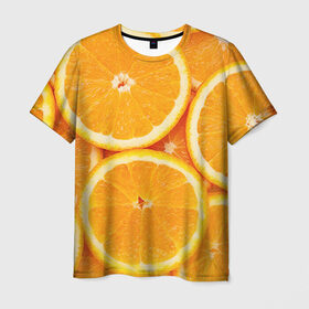 Мужская футболка 3D с принтом Апельсин в Екатеринбурге, 100% полиэфир | прямой крой, круглый вырез горловины, длина до линии бедер | апельсин | еда | лимон | фрукт