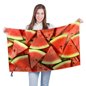 Флаг 3D с принтом Дольки арбуза в Екатеринбурге, 100% полиэстер | плотность ткани — 95 г/м2, размер — 67 х 109 см. Принт наносится с одной стороны | Тематика изображения на принте: арбуз | дольки арбуза | еда | фрукт | ягода