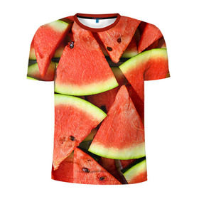 Мужская футболка 3D спортивная с принтом Дольки арбуза в Екатеринбурге, 100% полиэстер с улучшенными характеристиками | приталенный силуэт, круглая горловина, широкие плечи, сужается к линии бедра | арбуз | дольки арбуза | еда | фрукт | ягода