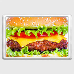 Магнит 45*70 с принтом Гамбургер в Екатеринбурге, Пластик | Размер: 78*52 мм; Размер печати: 70*45 | Тематика изображения на принте: бутерброд | гамбургер | еда | фастфуд | чизбургер