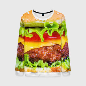 Мужской свитшот 3D с принтом Гамбургер в Екатеринбурге, 100% полиэстер с мягким внутренним слоем | круглый вырез горловины, мягкая резинка на манжетах и поясе, свободная посадка по фигуре | бутерброд | гамбургер | еда | фастфуд | чизбургер