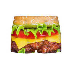 Мужские трусы 3D с принтом Гамбургер в Екатеринбурге, 50% хлопок, 50% полиэстер | классическая посадка, на поясе мягкая тканевая резинка | бутерброд | гамбургер | еда | фастфуд | чизбургер