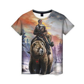 Женская футболка 3D с принтом Медведь в Екатеринбурге, 100% полиэфир ( синтетическое хлопкоподобное полотно) | прямой крой, круглый вырез горловины, длина до линии бедер | лес | медведь | мишка | патриот | россия | я русский