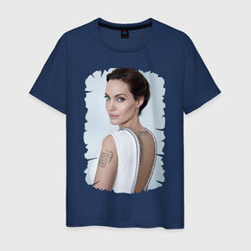 Мужская футболка хлопок с принтом Angelina Jolie в Екатеринбурге, 100% хлопок | прямой крой, круглый вырез горловины, длина до линии бедер, слегка спущенное плечо. | татуировки