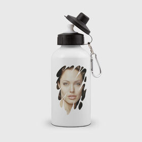 Бутылка спортивная с принтом Анджелина Джоли в Екатеринбурге, металл | емкость — 500 мл, в комплекте две пластиковые крышки и карабин для крепления | angelina jolie | hollywood | анджелина джоли | голливуд | кинозвезда