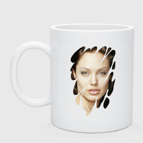 Кружка с принтом Анджелина Джоли в Екатеринбурге, керамика | объем — 330 мл, диаметр — 80 мм. Принт наносится на бока кружки, можно сделать два разных изображения | angelina jolie | hollywood | анджелина джоли | голливуд | кинозвезда