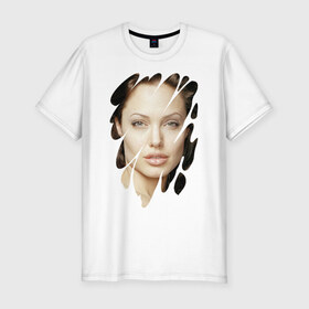 Мужская футболка премиум с принтом Анджелина Джоли в Екатеринбурге, 92% хлопок, 8% лайкра | приталенный силуэт, круглый вырез ворота, длина до линии бедра, короткий рукав | Тематика изображения на принте: angelina jolie | hollywood | анджелина джоли | голливуд | кинозвезда