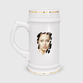 Кружка пивная с принтом Анджелина Джоли в Екатеринбурге,  керамика (Материал выдерживает высокую температуру, стоит избегать резкого перепада температур) |  объем 630 мл | angelina jolie | hollywood | анджелина джоли | голливуд | кинозвезда