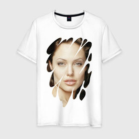 Мужская футболка хлопок с принтом Анджелина Джоли в Екатеринбурге, 100% хлопок | прямой крой, круглый вырез горловины, длина до линии бедер, слегка спущенное плечо. | angelina jolie | hollywood | анджелина джоли | голливуд | кинозвезда