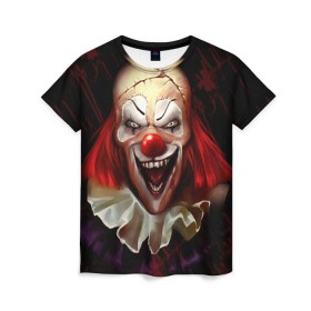 Женская футболка 3D с принтом Зомби клоун в Екатеринбурге, 100% полиэфир ( синтетическое хлопкоподобное полотно) | прямой крой, круглый вырез горловины, длина до линии бедер | halloween | злодей | злой | клоун | монстр | хэлоуин