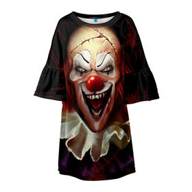 Детское платье 3D с принтом Зомби клоун в Екатеринбурге, 100% полиэстер | прямой силуэт, чуть расширенный к низу. Круглая горловина, на рукавах — воланы | Тематика изображения на принте: halloween | злодей | злой | клоун | монстр | хэлоуин