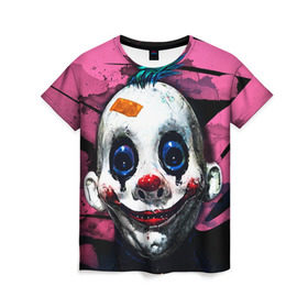 Женская футболка 3D с принтом Клоун в Екатеринбурге, 100% полиэфир ( синтетическое хлопкоподобное полотно) | прямой крой, круглый вырез горловины, длина до линии бедер | halloween | злодей | злой | клоун | монстр | хэлоуин