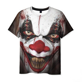 Мужская футболка 3D с принтом Зомби клоун в Екатеринбурге, 100% полиэфир | прямой крой, круглый вырез горловины, длина до линии бедер | Тематика изображения на принте: halloween | злодей | злой | клоун | монстр | хэлоуин