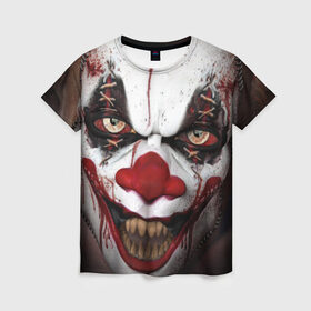 Женская футболка 3D с принтом Зомби клоун в Екатеринбурге, 100% полиэфир ( синтетическое хлопкоподобное полотно) | прямой крой, круглый вырез горловины, длина до линии бедер | halloween | злодей | злой | клоун | монстр | хэлоуин