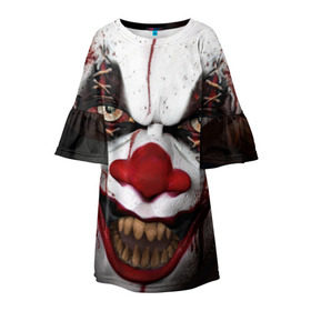 Детское платье 3D с принтом Зомби клоун в Екатеринбурге, 100% полиэстер | прямой силуэт, чуть расширенный к низу. Круглая горловина, на рукавах — воланы | Тематика изображения на принте: halloween | злодей | злой | клоун | монстр | хэлоуин