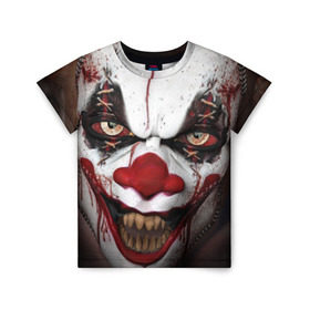 Детская футболка 3D с принтом Зомби клоун в Екатеринбурге, 100% гипоаллергенный полиэфир | прямой крой, круглый вырез горловины, длина до линии бедер, чуть спущенное плечо, ткань немного тянется | halloween | злодей | злой | клоун | монстр | хэлоуин