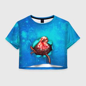 Женская футболка 3D укороченная с принтом Чужой в Екатеринбурге, 100% полиэстер | круглая горловина, длина футболки до линии талии, рукава с отворотами | alien | halloween | живот | кишки | хэллоуин | чужой