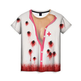 Женская футболка 3D с принтом Костюм медсестры в Екатеринбурге, 100% полиэфир ( синтетическое хлопкоподобное полотно) | прямой крой, круглый вырез горловины, длина до линии бедер | зомби