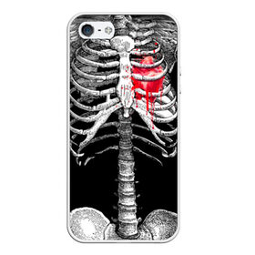 Чехол для iPhone 5/5S матовый с принтом Скелет с сердцем в Екатеринбурге, Силикон | Область печати: задняя сторона чехла, без боковых панелей | halloween | skeleton | кровь | скелет | хэллоуин
